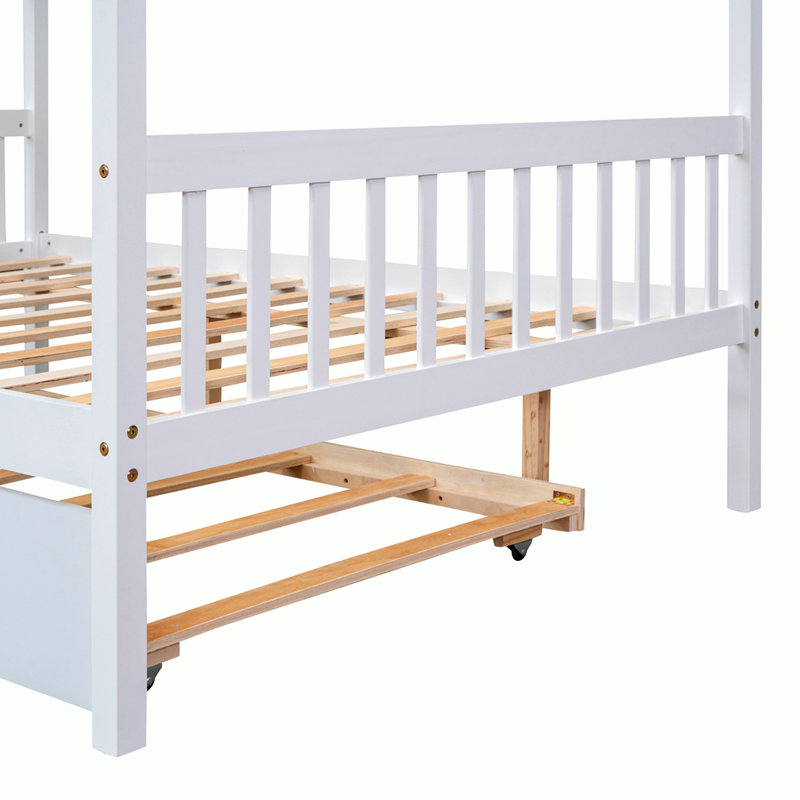 Annais Wooden House Bed with Trundle, Full, White