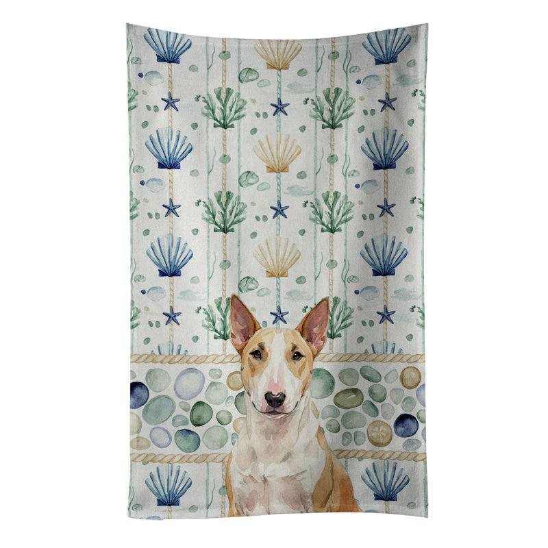 Serviette de cuisine en verre de mer fauve et blanc Bull Terrier, Bull terrier fauve et blanc