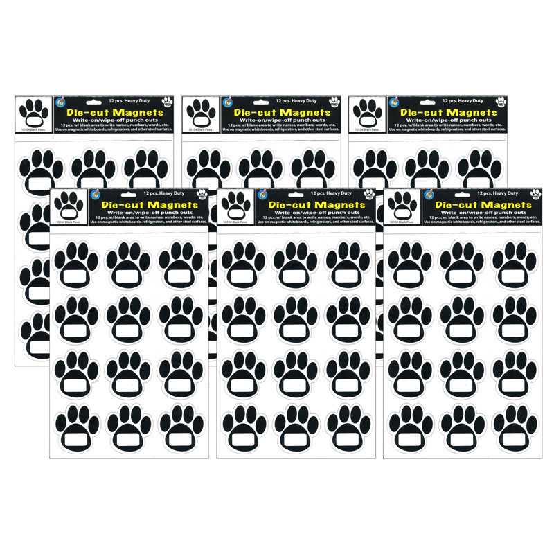 Black and White Assorted Material Paw Print Magnets, Set of 72