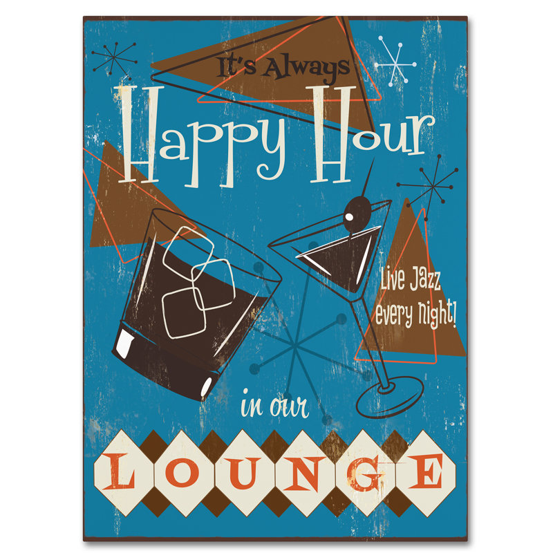 « happy hour », publicité sur toile tendue, H 32 po x l 24 po