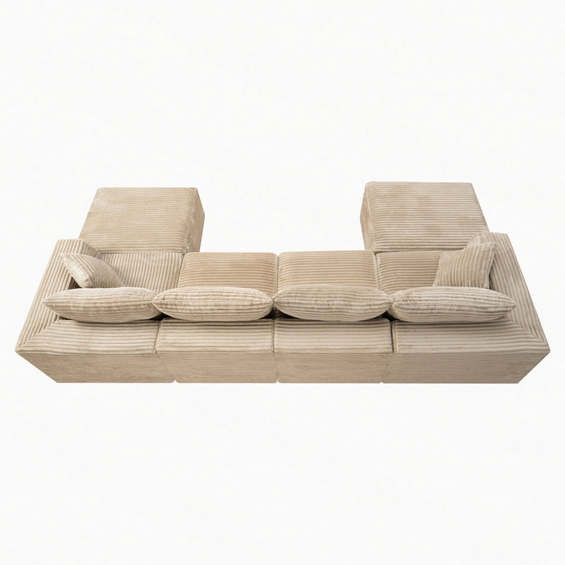 Canapé modulaire en velours côtelé avec repose-pieds, Velours côtelé chameau