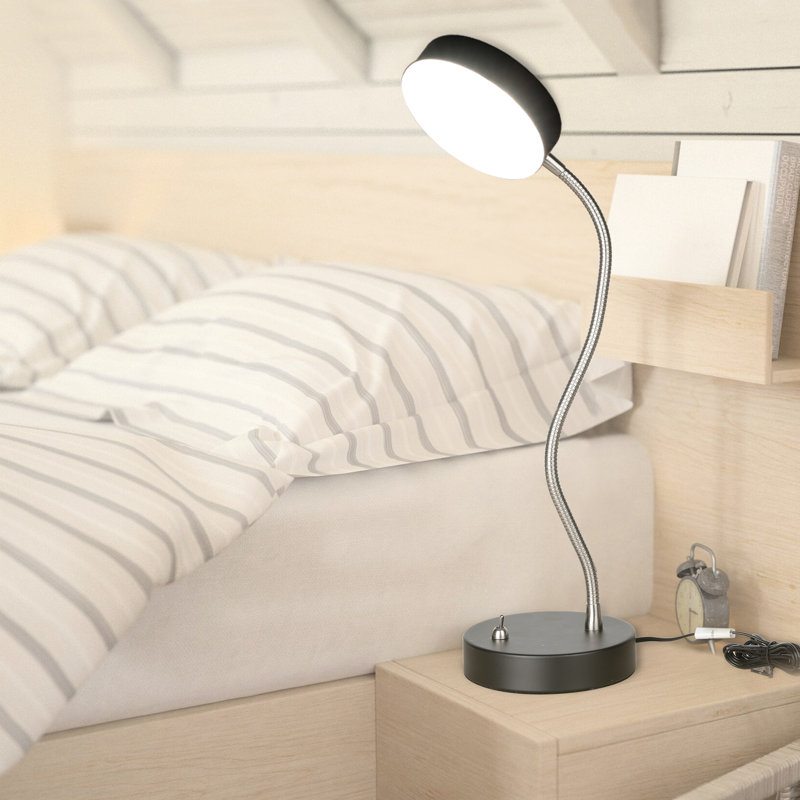 19.25" Adjustable Gooseneck LED Desk Lamp with Heavy Duty Base & Toggle Switch, Black Task Light for Home Office Reading