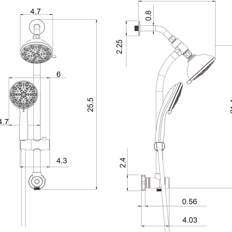 Multi-functional Shower: 4.7" Rain Showerhead, 7 Handheld Shower, Adjustable Slide & Arm Showerhead Hand Shower , Finish, Bar Holder