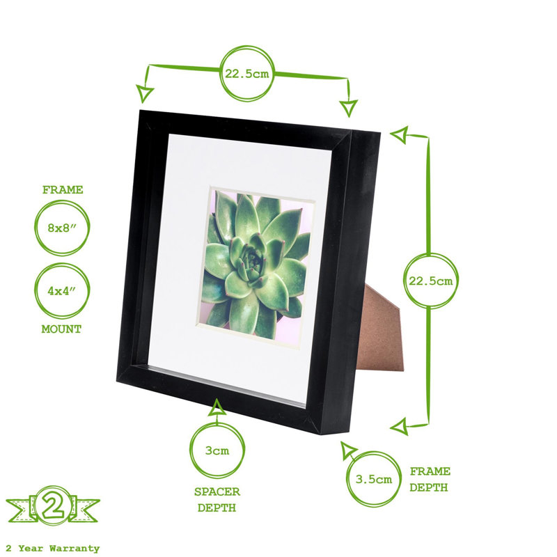 Nicola Spring - 3D Box Photo Frames - Mount, Black/Grey, 22.5cm H x 22.5cm W x 3.5cm D