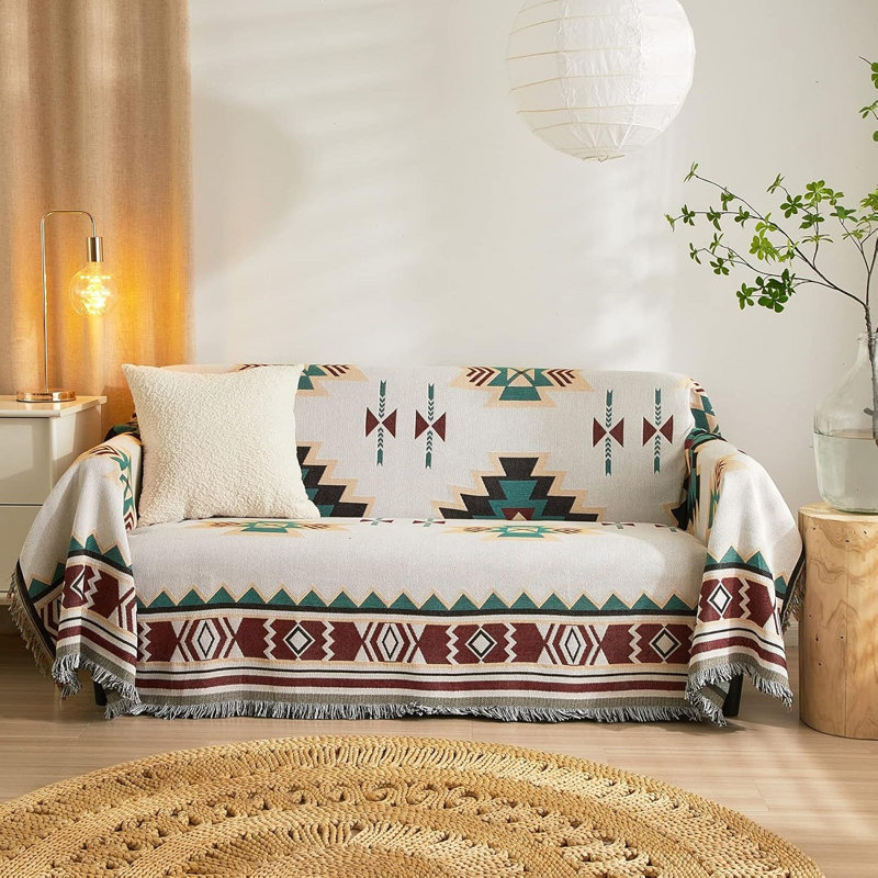 Housse de canapé Boho Housse de mobilier de salon Housse de canapé tissée à la maison, H 71 po x l 134 po x P 1 po