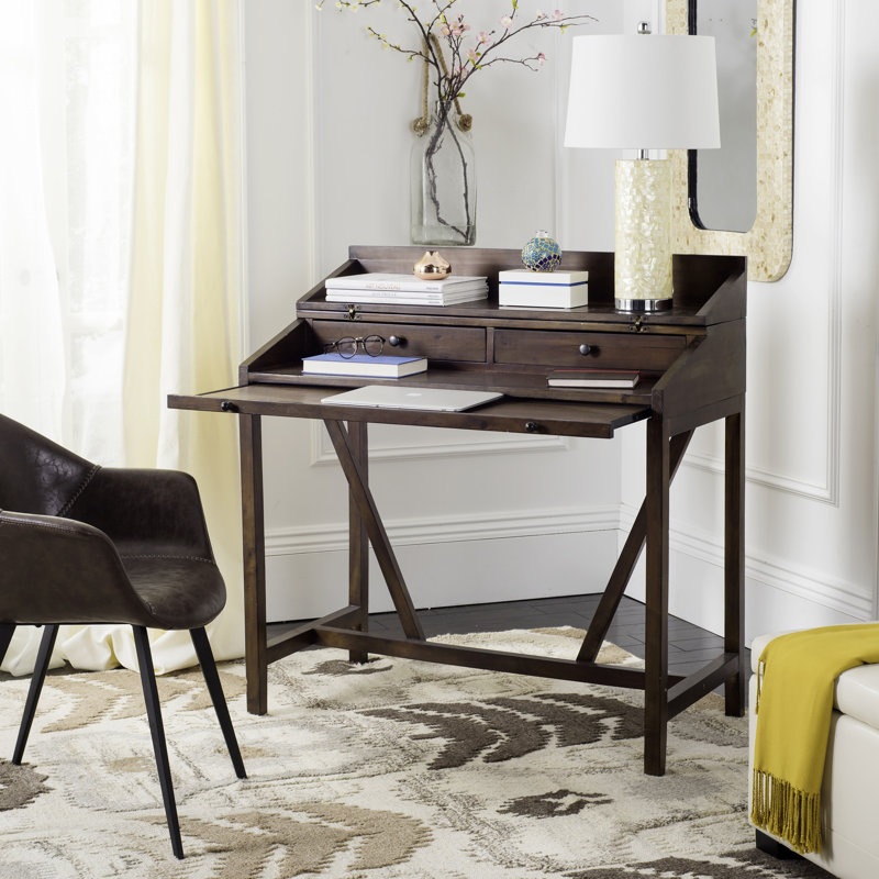 Brileigh Solid Wood Writing Desk, Dark Walnut