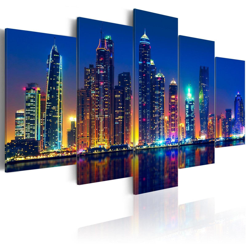 «Kiristen Nights In Dubai» sur toile, reproduction de 5 pièces, H 40 po x l 80 po x P 0,7 po