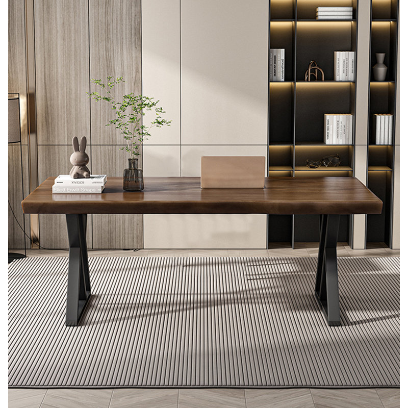 Bureau d'écriture en bois massif avec base en métal, H 29,53 po x l 62,99 po x P 27,56 po