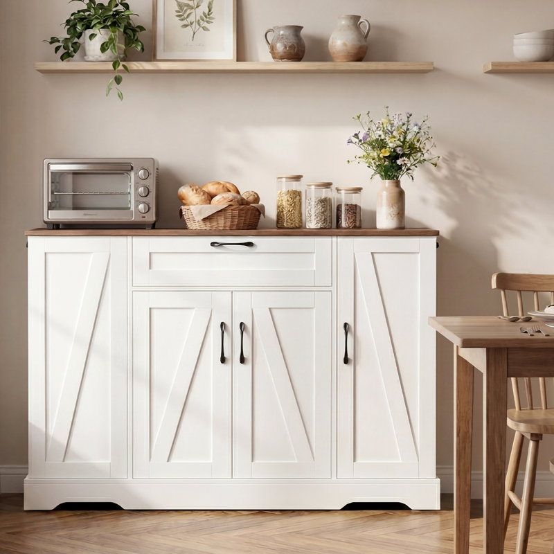 Four-Door Kitchen Island, Kitchen Trolley, White