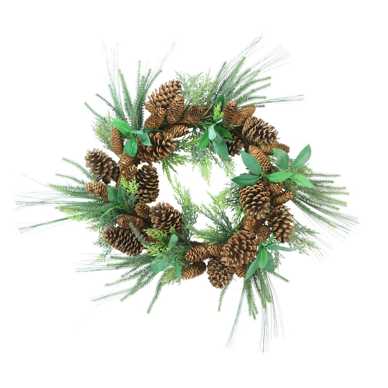 Couronne de Noël artificielle verte avec pommes de pin mixtes - 24 pouces non éclairée