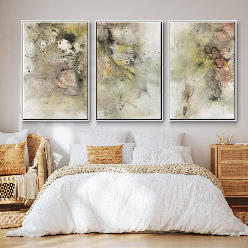 «Soft Inspiration I», ensemble de 3 toiles encadrées, Blanc, H 40 po x l 78 po