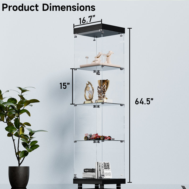 Vitrine À 4 Niveaux Avec Porte Verrouillable Jillion, Transparent/noir