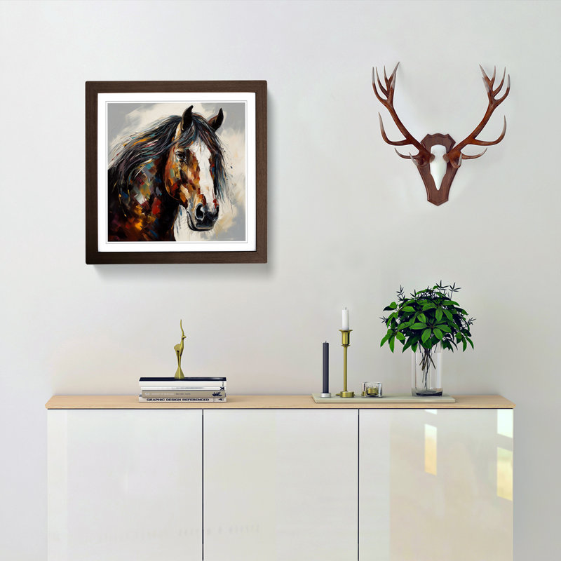 Shire Horse Expressionism No.2 - Single Picture Frame Print on Wood, Walnut