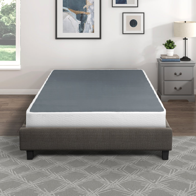 Sommier pour très grand lit: métal noir, housse en tissu texturé, hauteur de 8,5 po, support à 12 lattes, installation facile, capacité de poids de 700 lb, fondation de taille de chambre à coucher, structure en métal, 700 lb simple