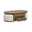 Table basse avec rangement relevable et 2 tabourets rembourrés avec 2 tables de bout et canapé demi-lune