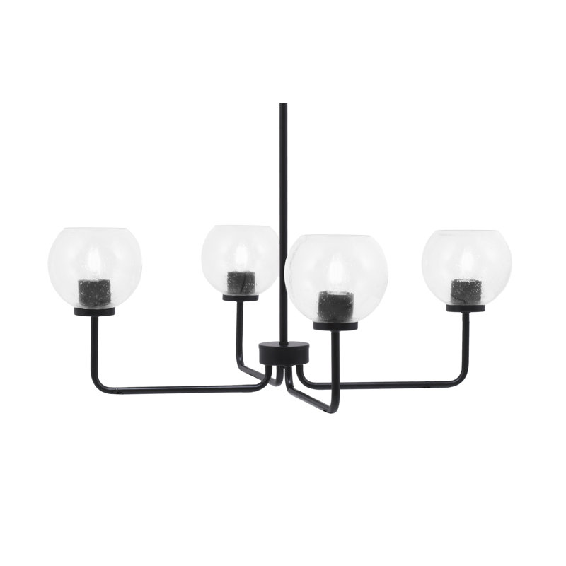 Lustre 4 lumières Amarmula, finition noir mat, verre transparent 5,75 po, Clair, Noir
