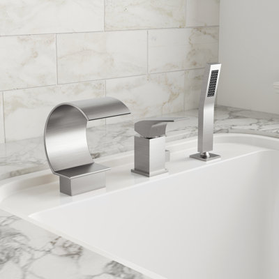  Deck Mounted Waterfall Roman Tub Faucet with Hand Shower