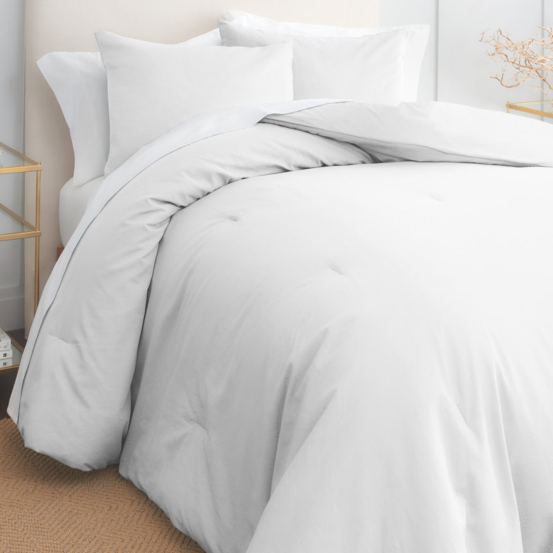 GAIAM Relax 100% Cotton Garment Washed Ribbed 3pc Comforter Set, White, Queen Comforter + 2 Standard Shams