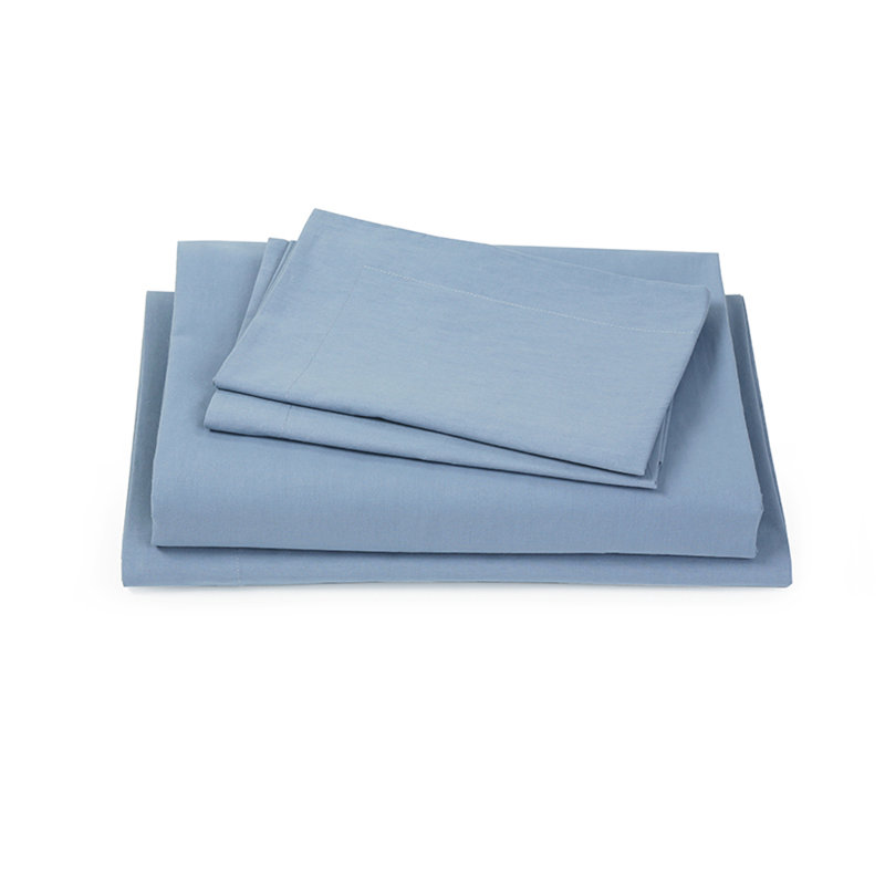 Percale Ombre Sheet Set, Queen Sheet Set with 2 Pillowcases, Dusty Blue