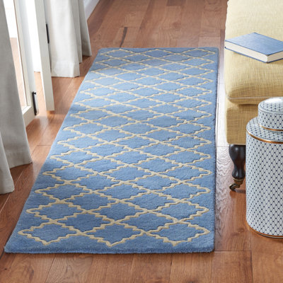 Tapis bleu / crème en laine touffeté à la main Carolene