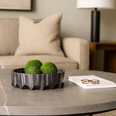 Scalloped Marble Decorative Tray - Decorative Kitchen And Jewelry Storage Display - Stylish Ottoman Or Coffee Table Tray For Home Decor - 14", Gray