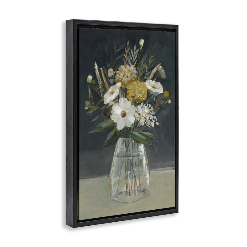  «Earthy Blooms Still Life», toile flottante encadrée par Hannah Dawson, Cadre flottant noir de jais, H 25 po x l 17 po