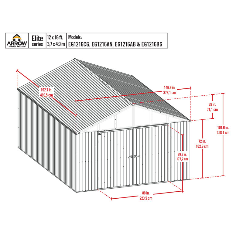 Elite Steel Storage Shed, 12X16, Anthracite, Anthracite