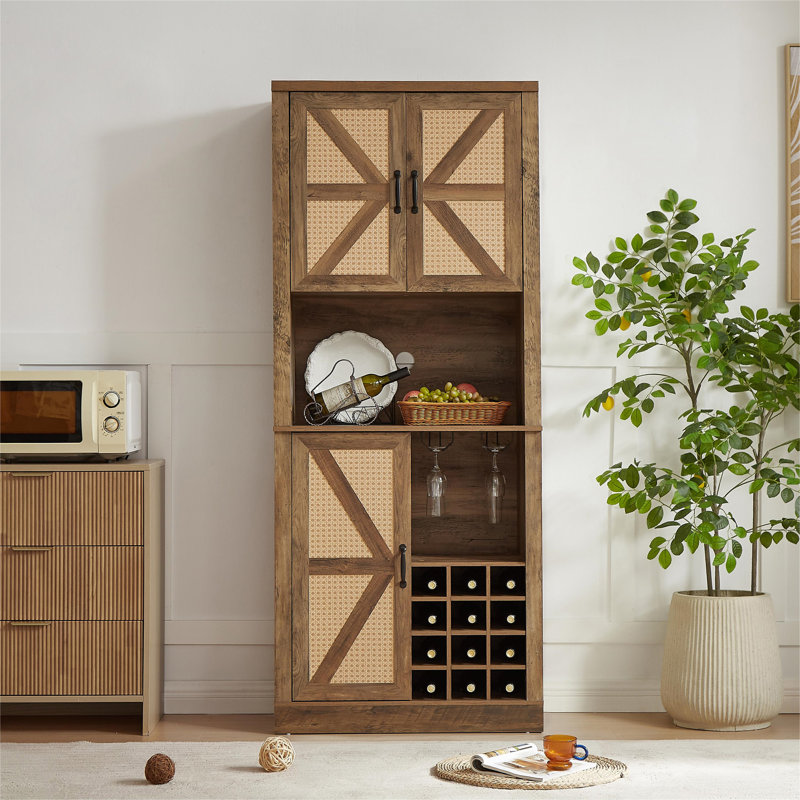 Armoire à vin de style campagnard en chêne rustique de 76 pouces de hauteur