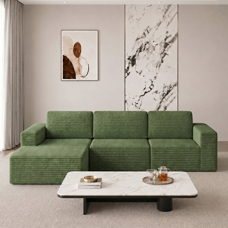 3 Seater Corduroy Sectional, Green 