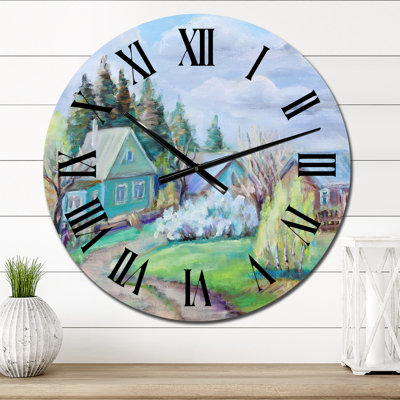Spring Landscape with Little Houses in The Village - Country Wall Clock