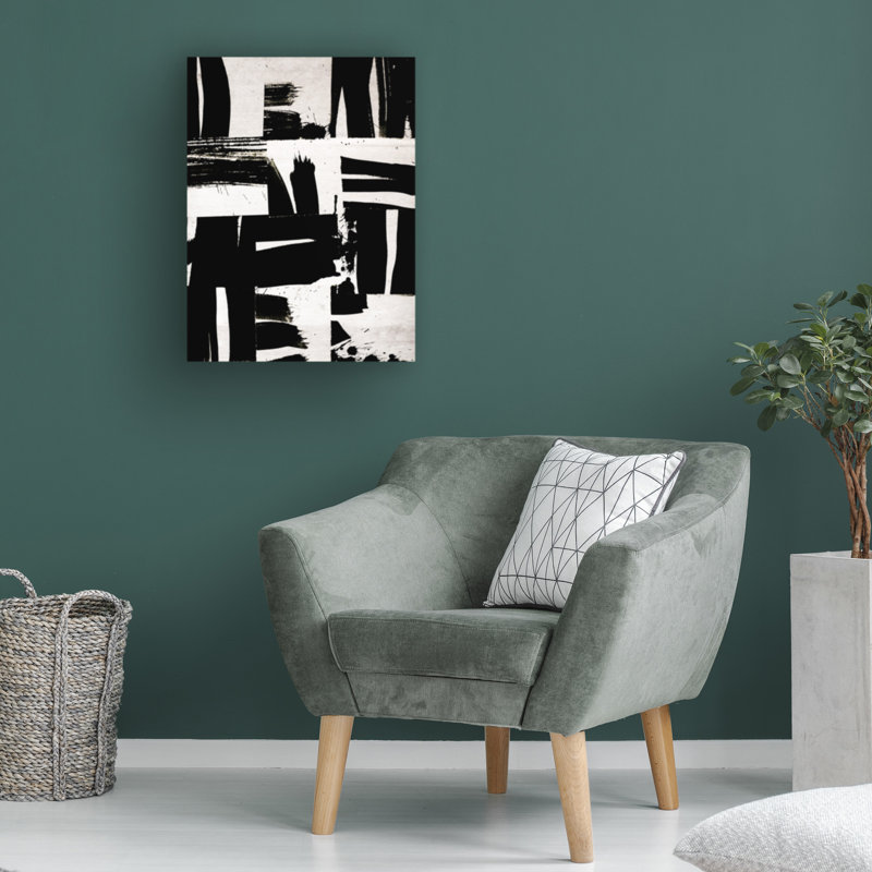 Art abstrait sur toile, noir et blanc, H 19 po x l 14 po