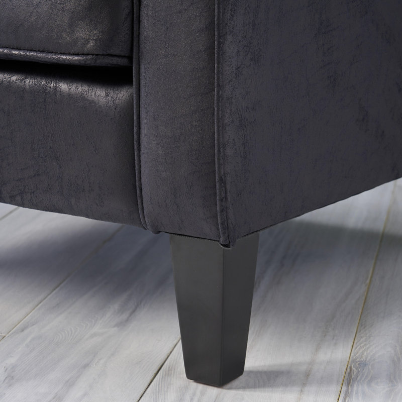 Ballentine Mid-Century Modern Accent Chair with Channel Stitching and Rubberwood Legs, Black Polyester