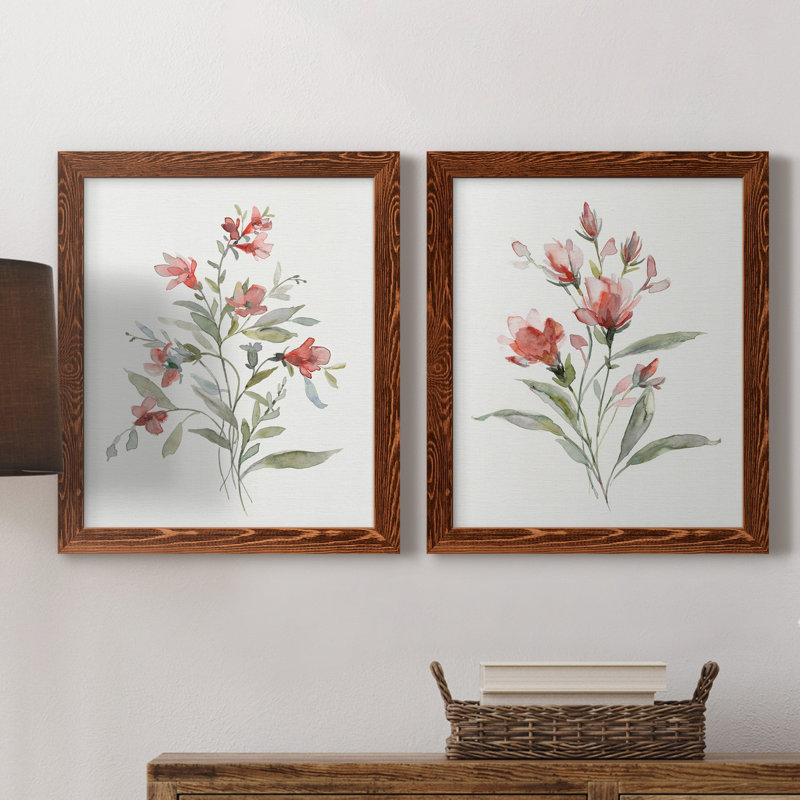 Lin botanique corail III - ensemble de 2 reproductions d'art, H 24 po x l 36 po x P 1,5 po, Toile avec cadre érable