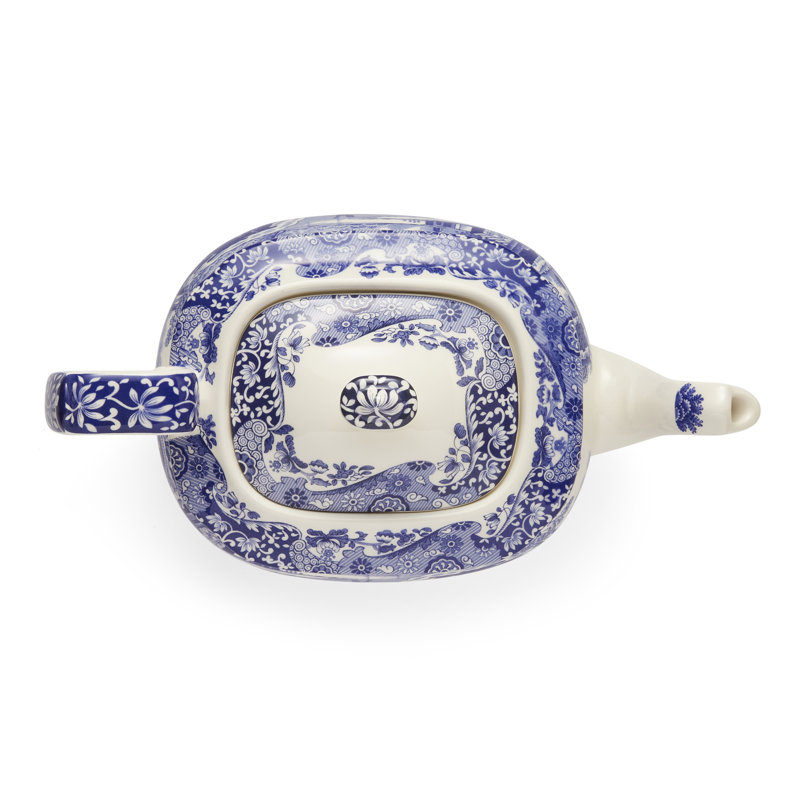 Blue and White Earthenware Teapot with Italian Countryside Design