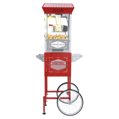 Vintage 12 oz. Machine à maïs soufflé professionnelle avec chariot de concession, d'une hauteur de 55,31 pouces, pour 50 tasses de maïs soufflé, y compris une tasse à mesurer, une cuillère et des tasses de service