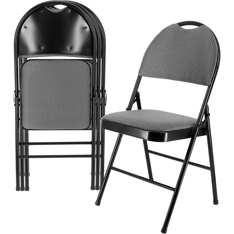  Ensemble de chaises pliantes en métal 4 pièces avec sièges rembourrés en bleu foncé et gris - portatif, empilable, antidérapant