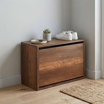 Armoire à chaussures moderne, noyer Oslo, 23,6 po x 16,5 po x 11,8 po | 100% panneau de particules enduit de mélamine, épaisseur: 0,6 pouce | Nombreuses tablettes, conception à fixation murale | Solution de rangement élégante et fonctionnelle pour le vestibule et le couloir