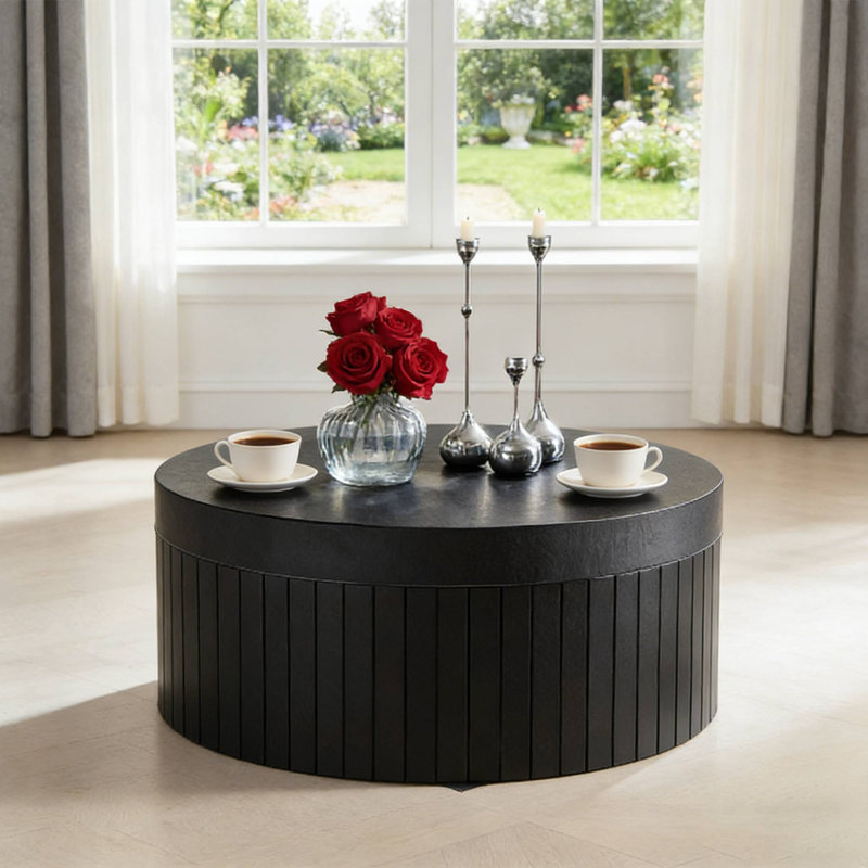 Table basse ronde et moderne avec rangement, table d'appoint décorative pour salon, Noir