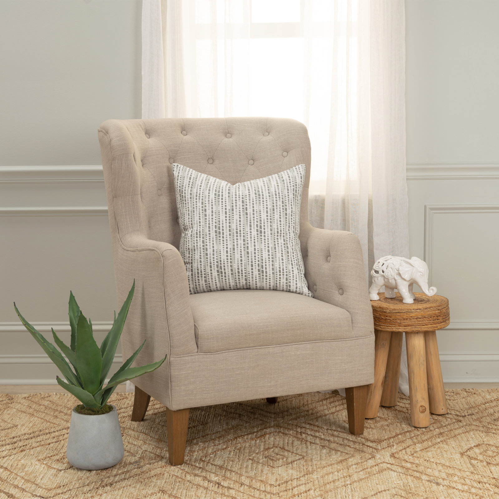 Fleurine Embroidered Cotton Throw Pillow, Ivory/Gray