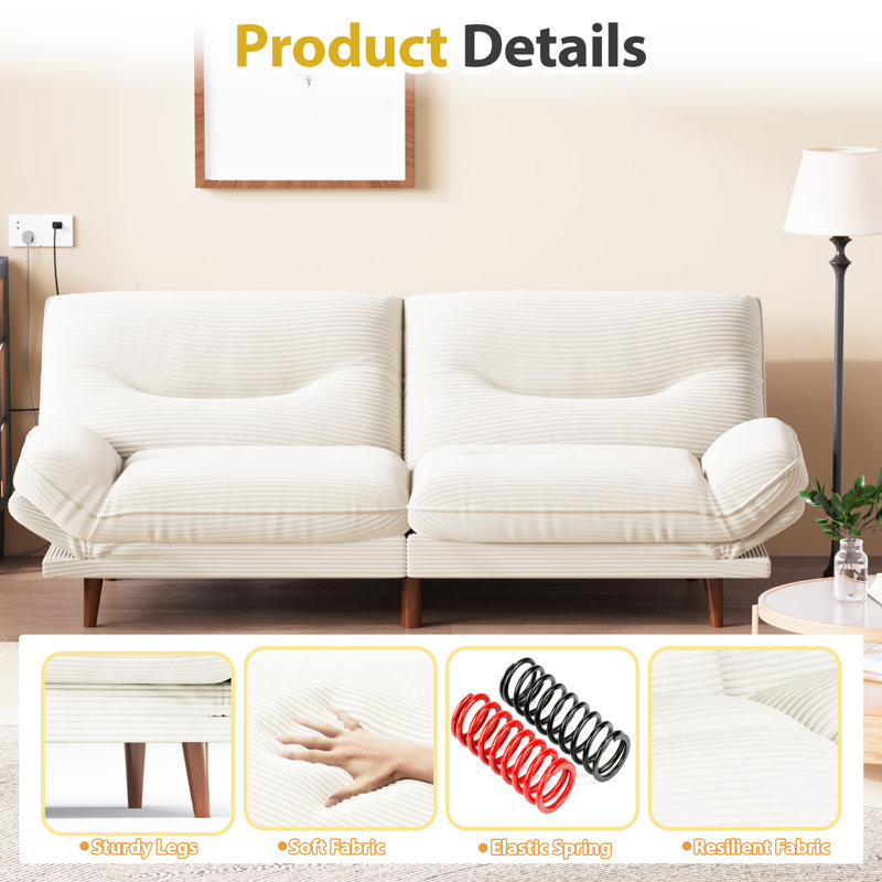 65" FUTON And FUTON Bed, Beige Corduroy