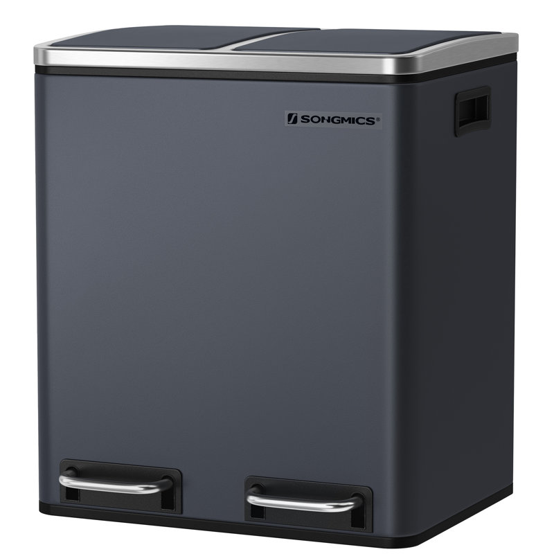 Steel Step On Multi-Compartment Rubbish & Recycling Bin, Dark Grey, 60L