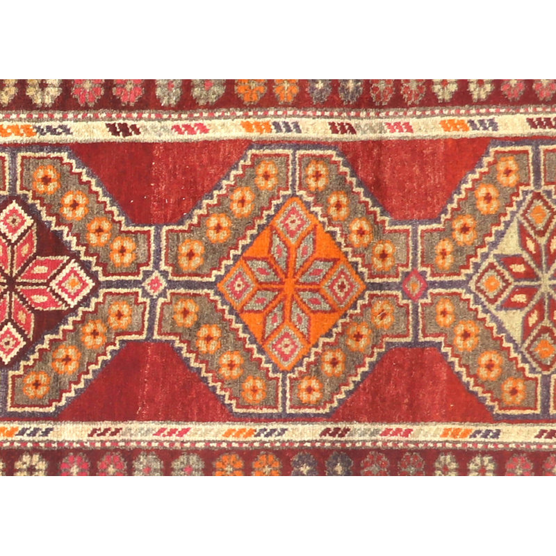 One-of-a-Kind Hand-Knotted 1960s 2'7" x 12'9" Runner Wool Area Rug in Red/Yellow