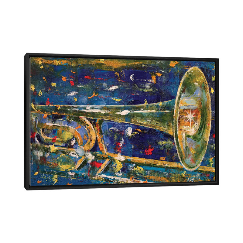 «Trombone», reproduction d'art sur toile, H 18 po x l 26 po x P 1,5 po, Toile avec cadre noir, Pas de tapis