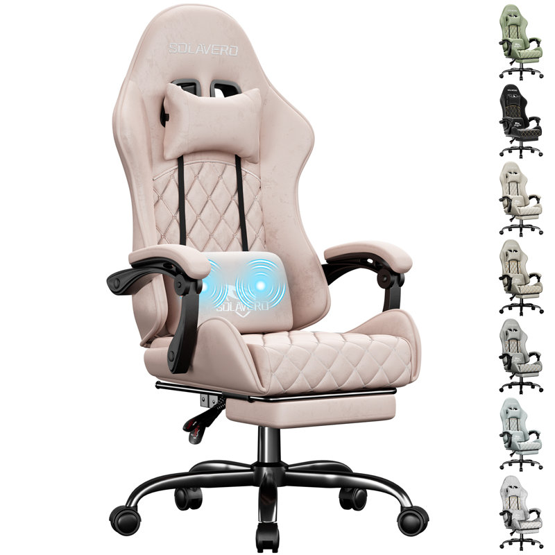  Gaming Chair, High Back Fabric Computer Chair with Pocketed Spring Cushion and Footrest, Height Adjustable Game Chair with Headrest and Massage Lumbar Support, Ergonomic Office Chair for Adults, Pink