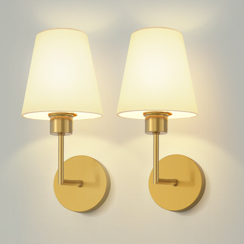 Rechargeable RGB Remote Control Armed Sconce Tradictional Wall Lamp Light with Fabric Shade, Gold