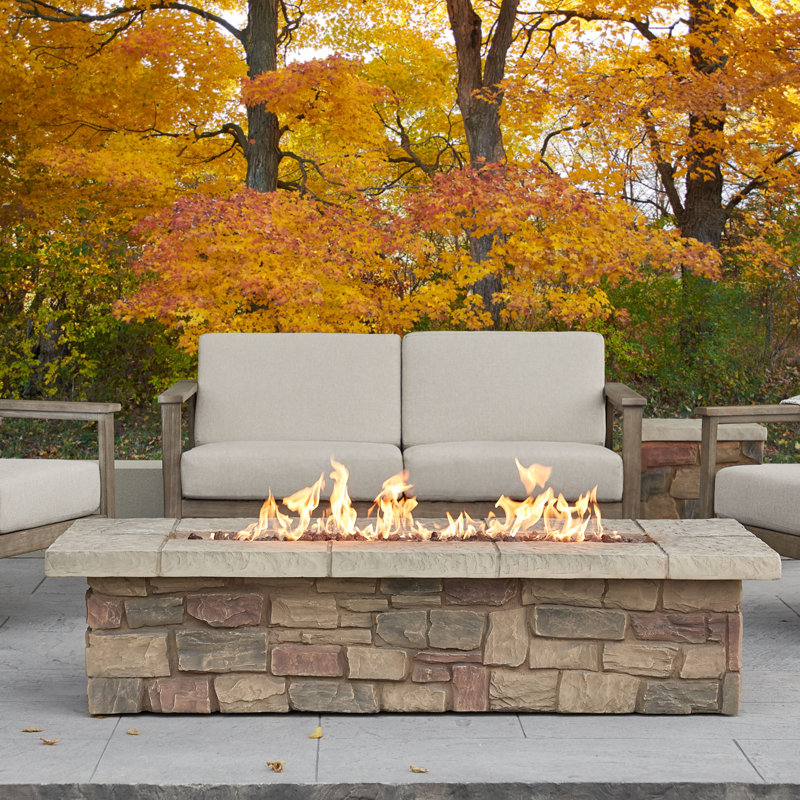 SEDONA Rectangle Concrete Propane or Natural Gas Fire Pit Table by Real Flame, 14.25" H x 52.25" W x 31.25" D