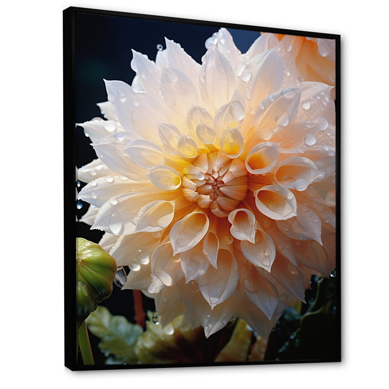 Sérénade florale orange sur toile, Cadre flottant noir, H 44 po x l 34 po x P 1,5 po