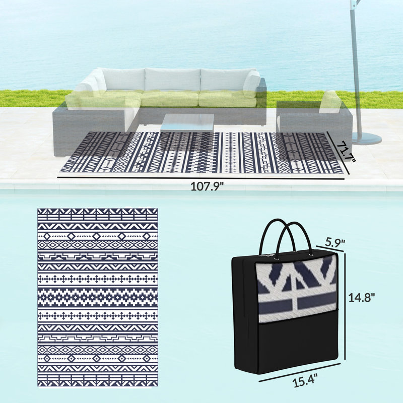 Reversible Outdoor Rug,waterproof Plastic Straw With Carry Bag