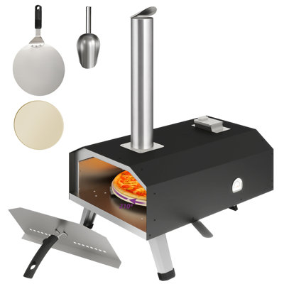 Portable Wood Fired Outdoor Pellet Outside Pizza Oven With Rotating Built-In Thermometer Peel Stone And Recipes For Camp