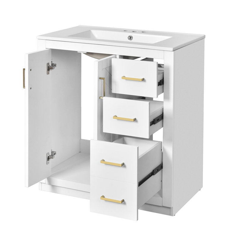30"Freestanding Bathroom Vanity with Ceramic Sink, White